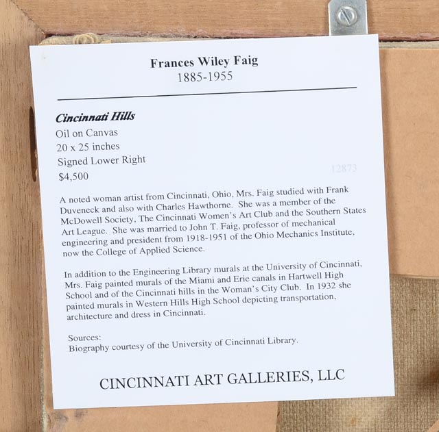 Frances Wiley Faig Oil on Canvas "Cincinnati Hills"