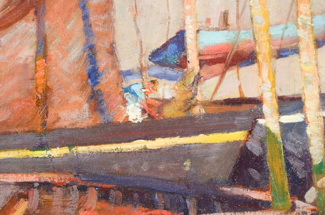 John Ellsworth Weis Oil Painting on Board "The Brown Net, Concarneau"