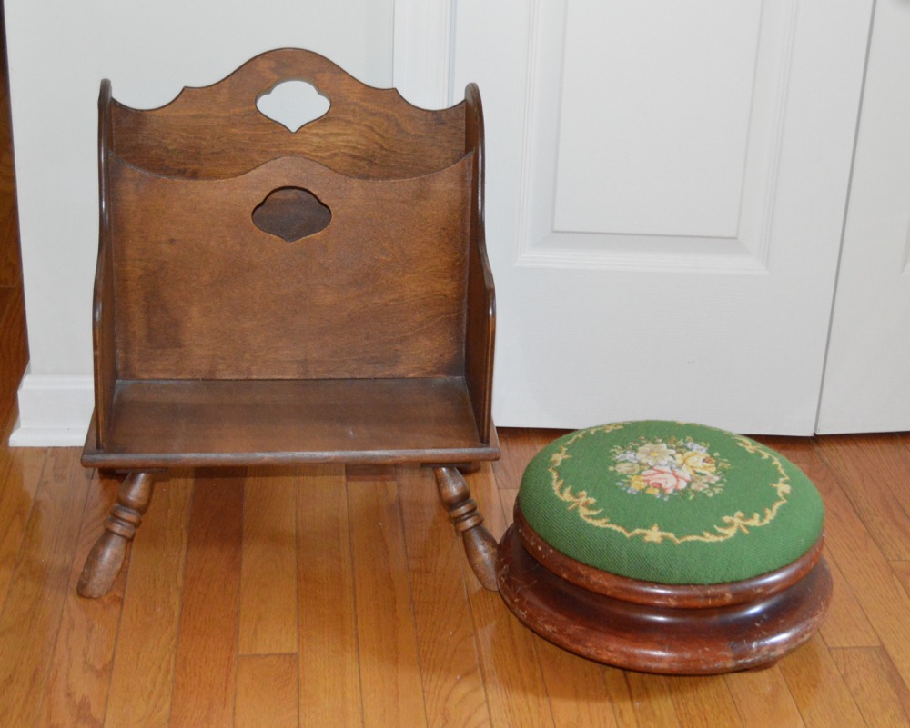 Vintage Footstool and Magazine Rack