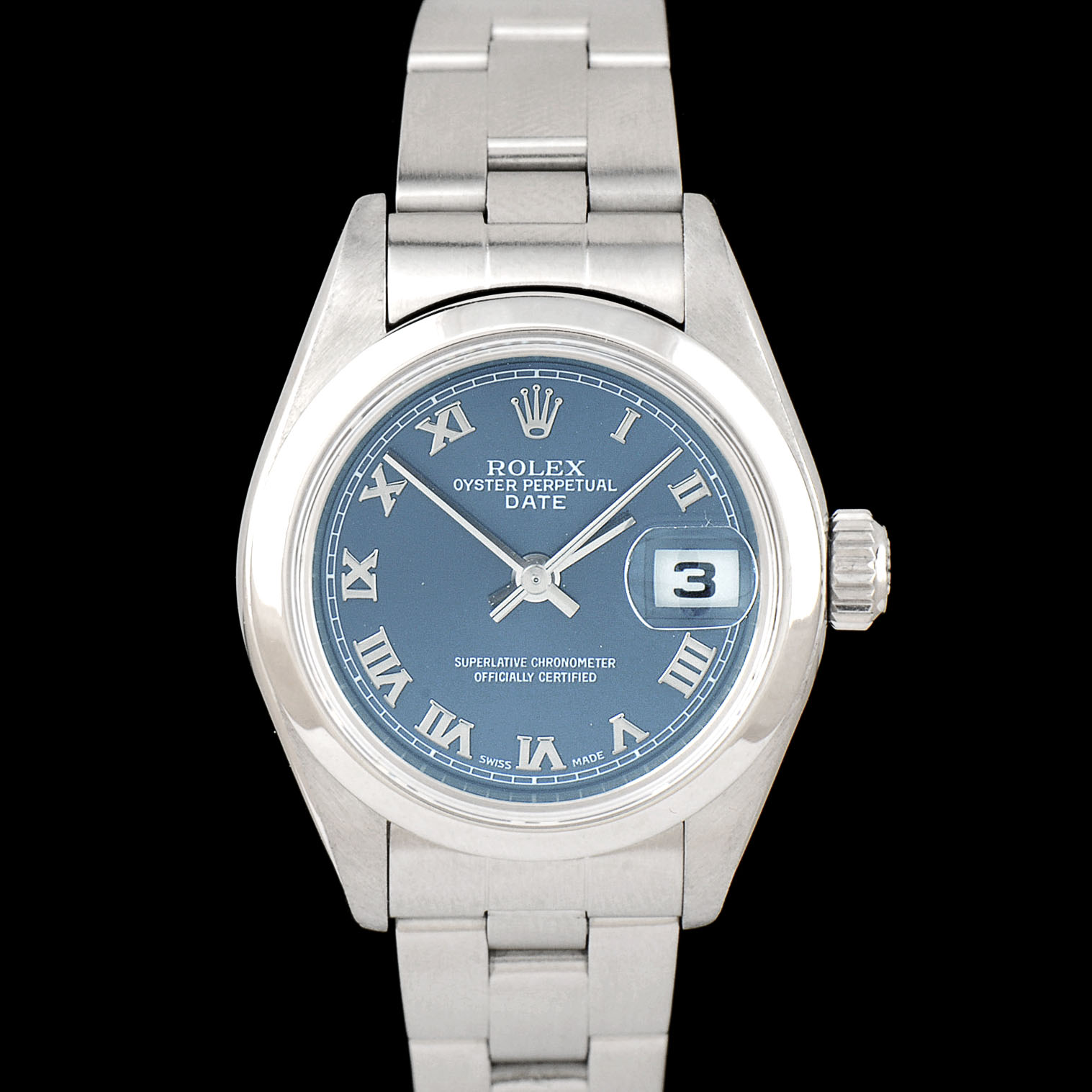 Women's Rolex Perpetual Date Stainless Steel Blue Dial Oyster Automatic Watch