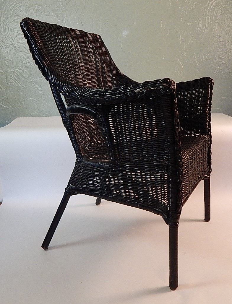 Trio of Vintage Wicker Arm Chairs - Black
