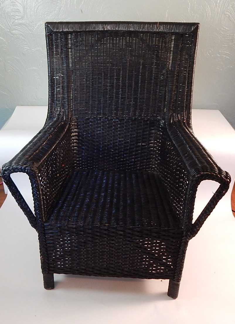 Trio of Vintage Wicker Arm Chairs - Black