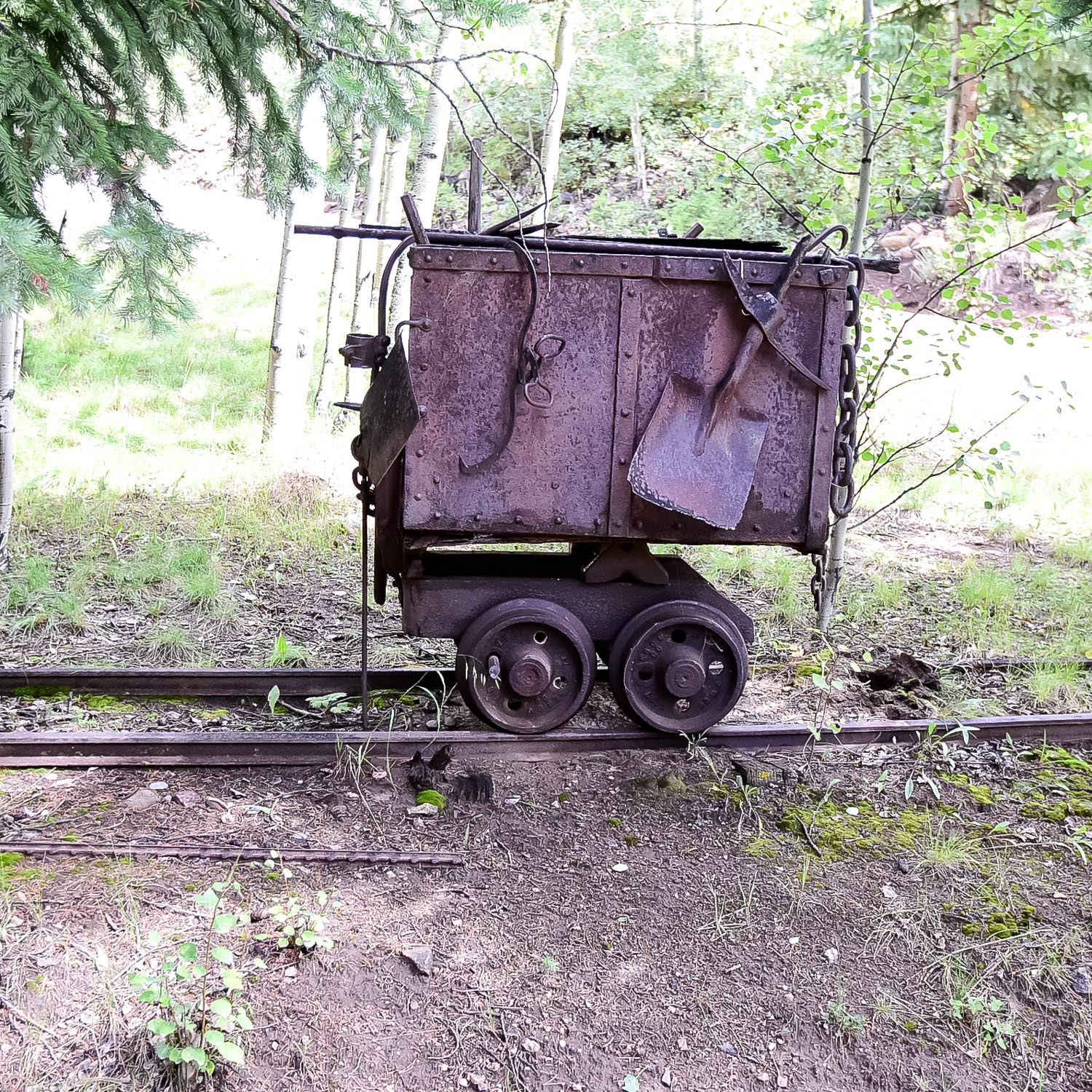 Antique Mine Cart, Tools and Track