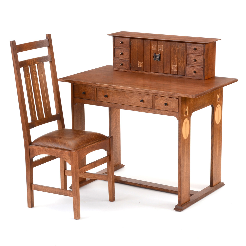 Stickley Furniture "1904 Harvey Ellis" Mission Collection Desk, Deck and Side Chair
