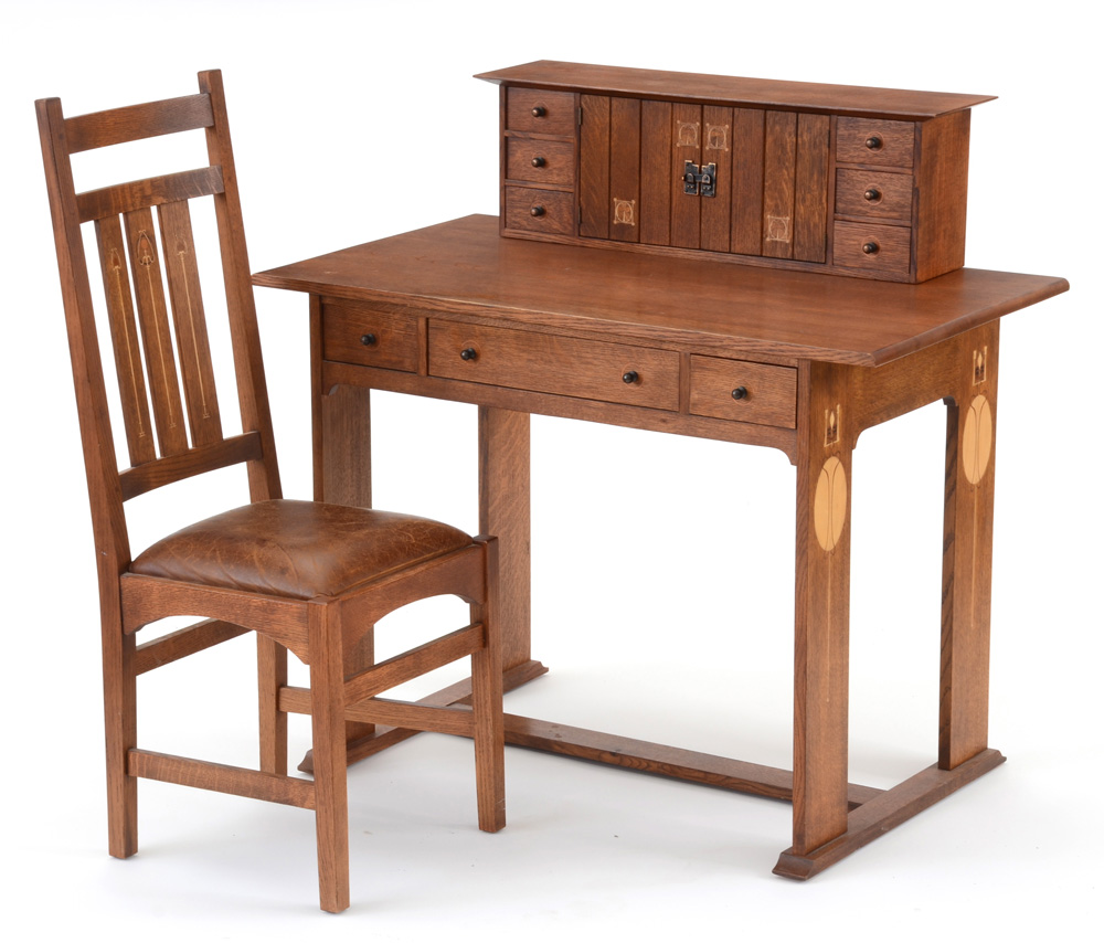 Stickley Furniture "1904 Harvey Ellis" Mission Collection Desk, Deck and Side Chair