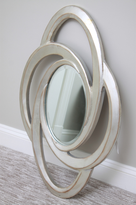 Silver Tone Wall Mirror and Side Table with Handle