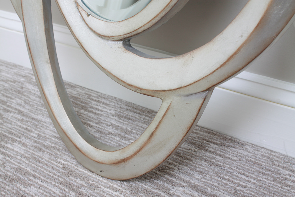 Silver Tone Wall Mirror and Side Table with Handle