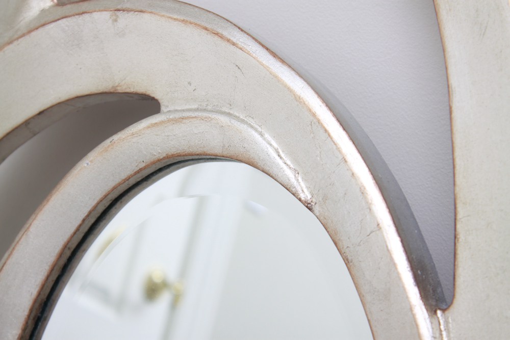 Silver Tone Wall Mirror and Side Table with Handle