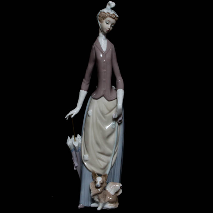 Lladro “Lady with Dog & Umbrella” Retired Figurine