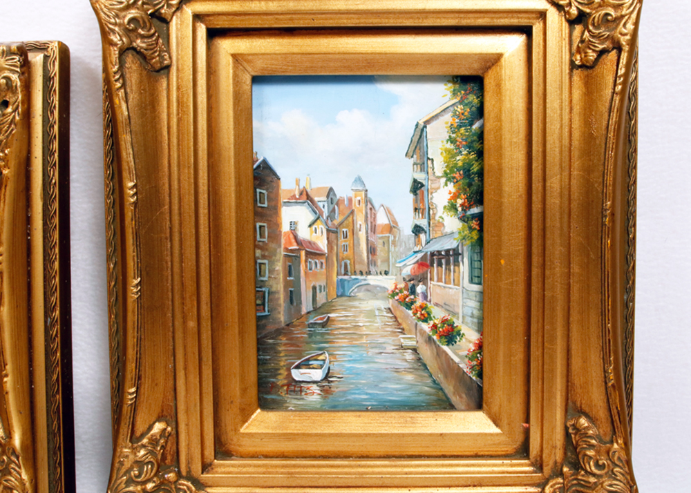 B. Fitz European Cityscape Oil on Board Paintings
