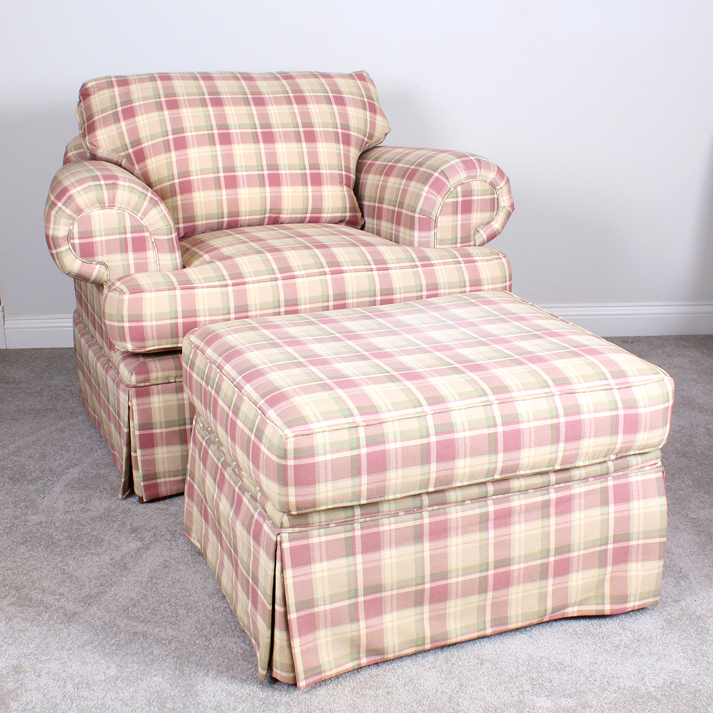 American Signature Classic Plaid Upholstered Arm Chair with Ottoman by Kroehler