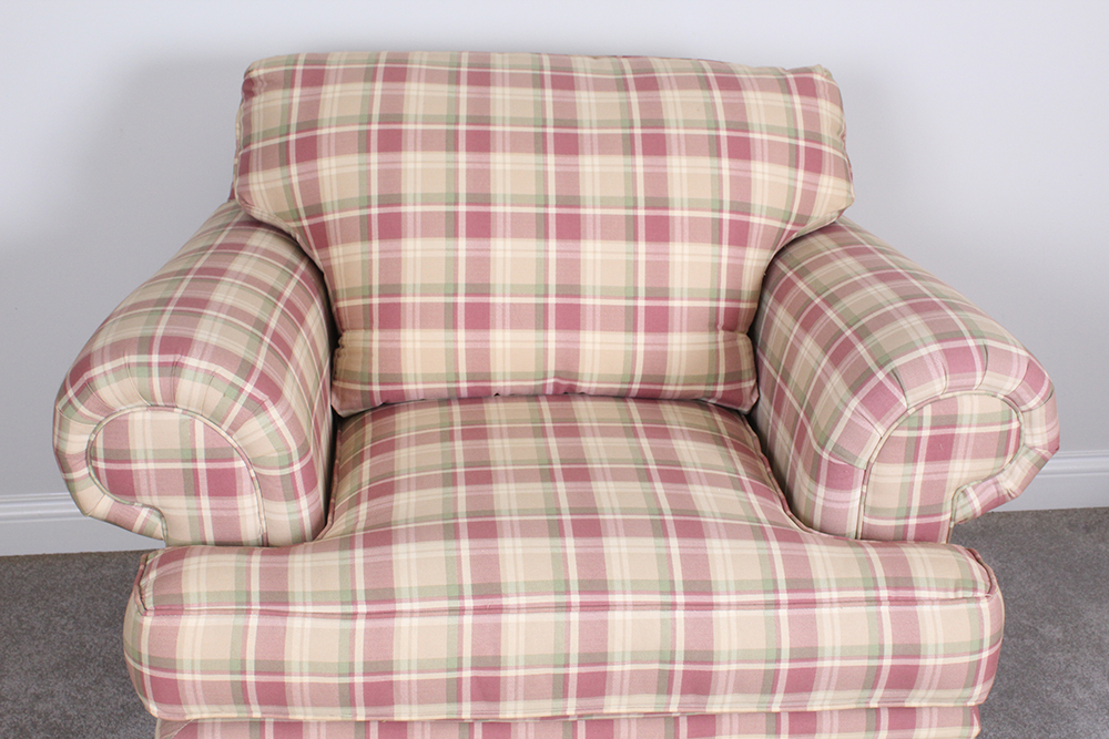 American Signature Classic Plaid Upholstered Arm Chair with Ottoman by Kroehler