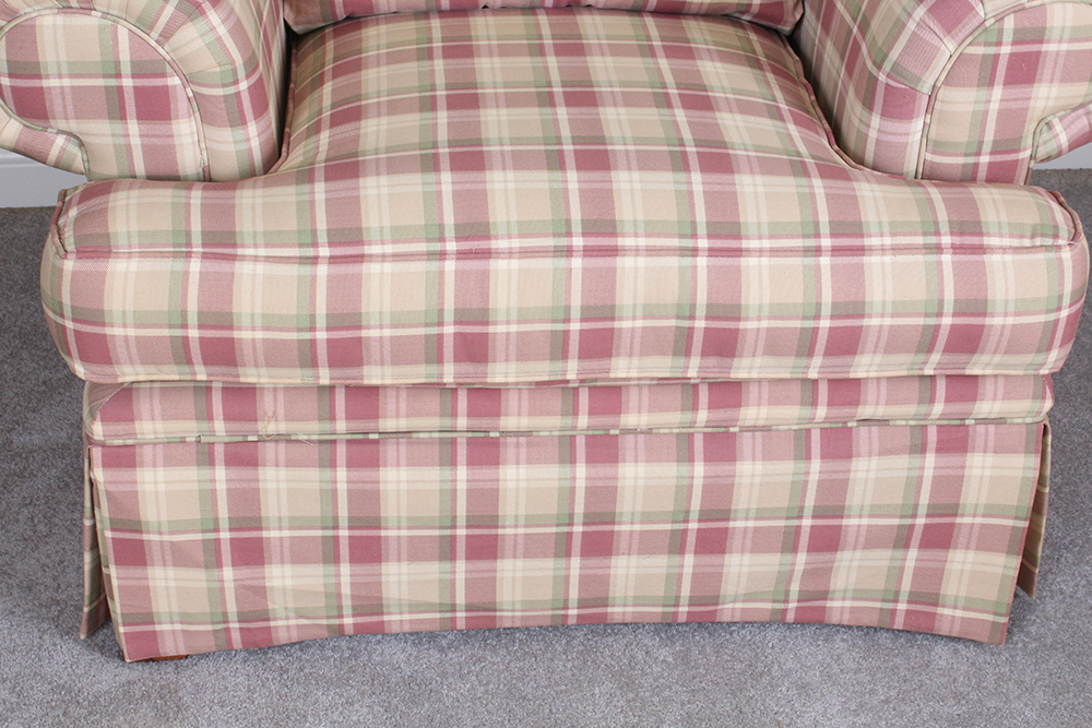 American Signature Classic Plaid Upholstered Arm Chair with Ottoman by Kroehler