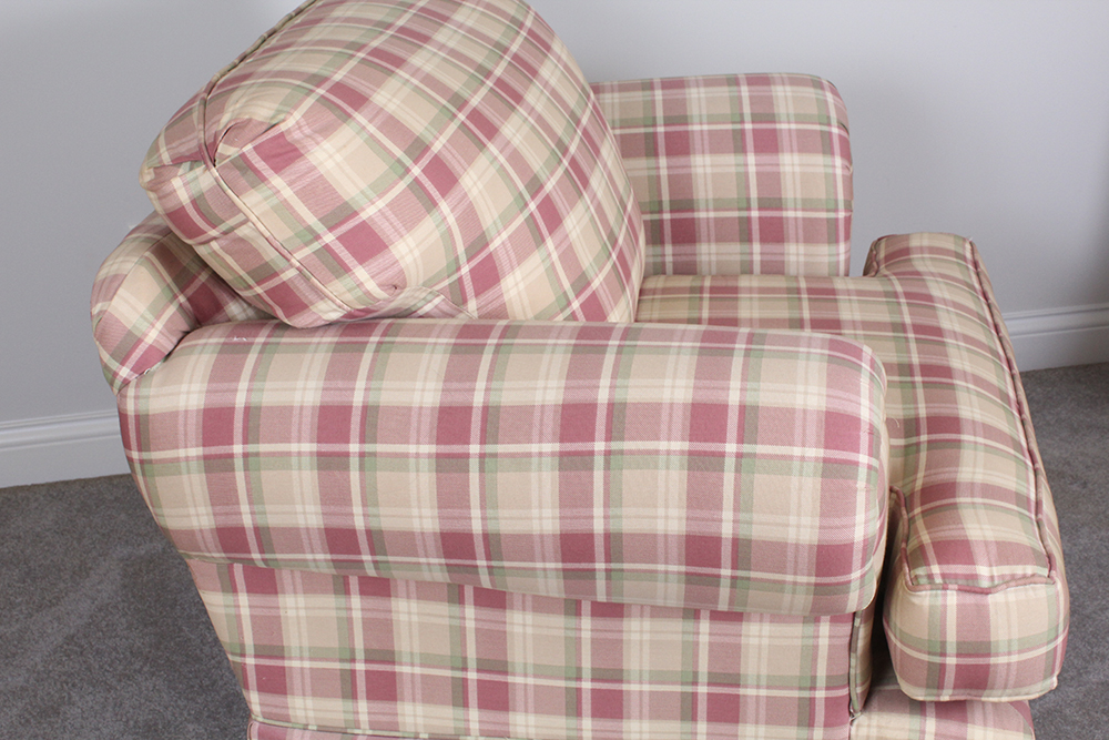 American Signature Classic Plaid Upholstered Arm Chair with Ottoman by Kroehler