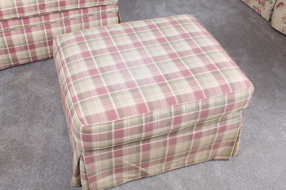 American Signature Classic Plaid Upholstered Arm Chair with Ottoman by Kroehler