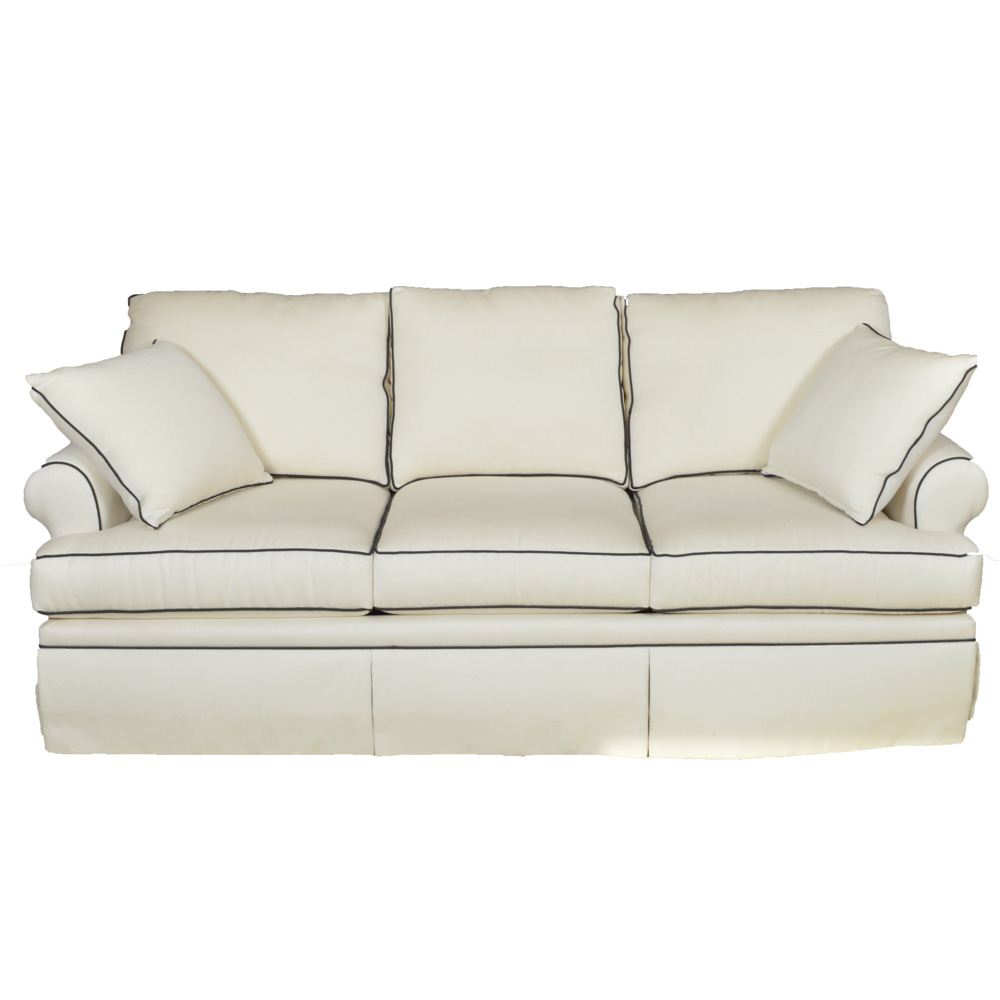 Custom Upholstery Great Room Sofa by Bassett Ivory with Black Piping Bassett Sofa