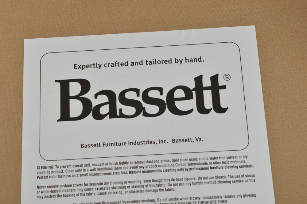 Custom Upholstery Great Room Sofa by Bassett Ivory with Black Piping Bassett Sofa