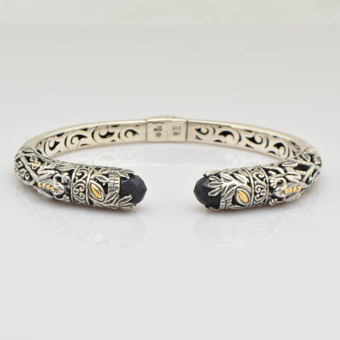Robert Manse Sterling Silver, 18K Gold and Charcoal Quartz Bangle Bracelet