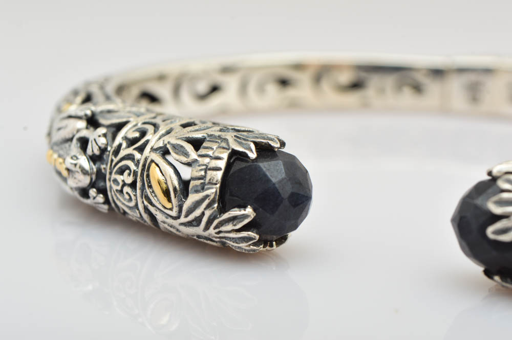 Robert Manse Sterling Silver, 18K Gold and Charcoal Quartz Bangle Bracelet