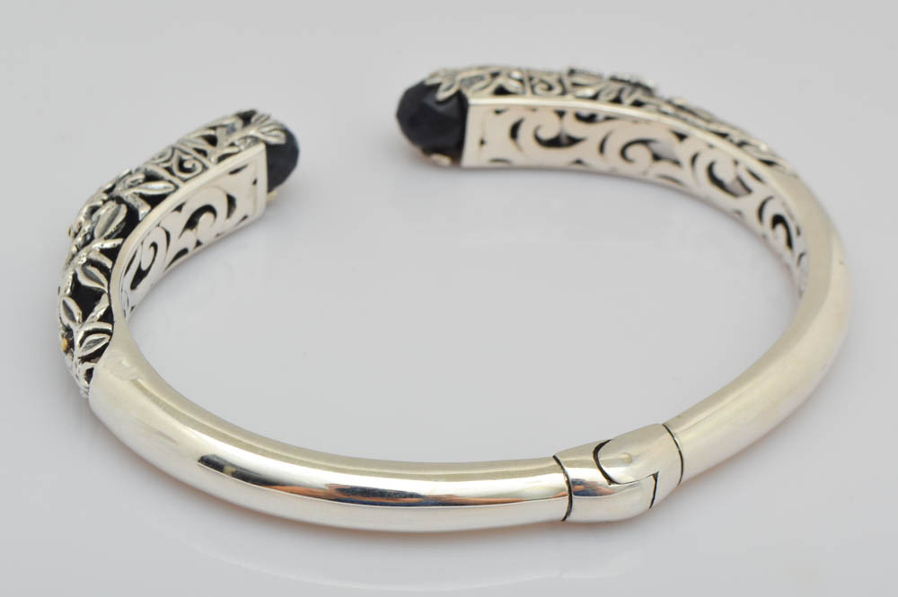 Robert Manse Sterling Silver, 18K Gold and Charcoal Quartz Bangle Bracelet