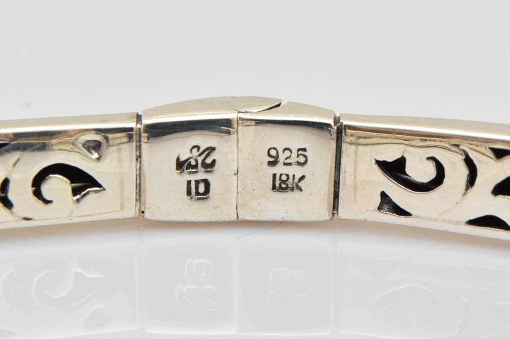 Robert Manse Sterling Silver, 18K Gold and Charcoal Quartz Bangle Bracelet