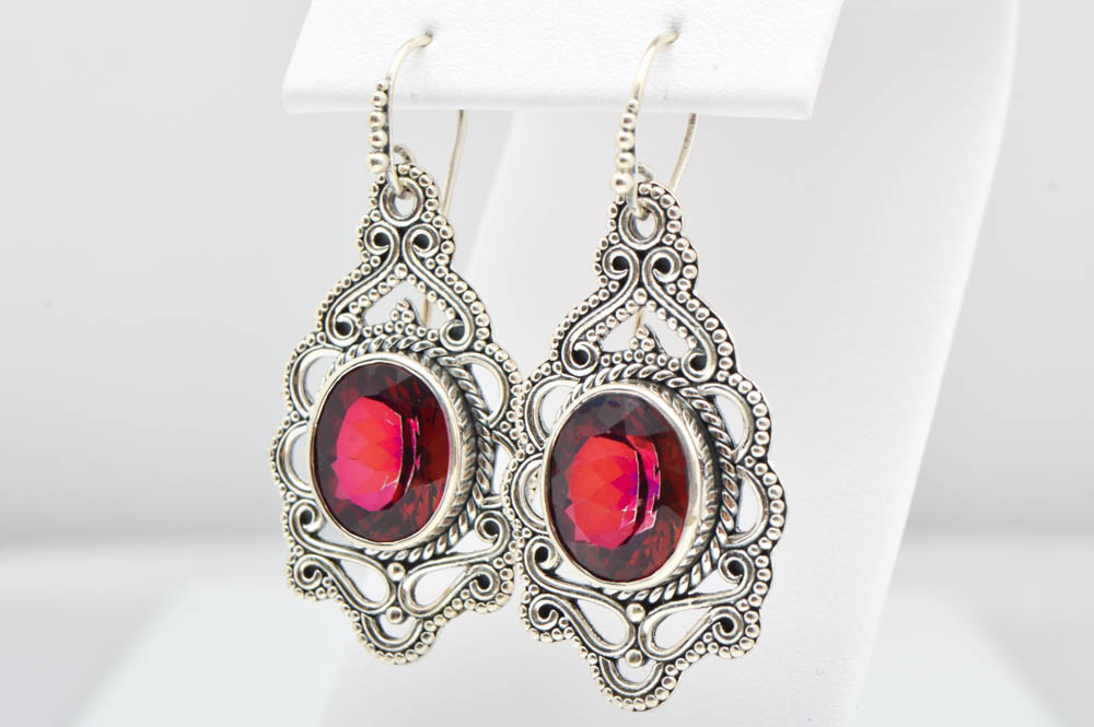 Robert Manse Sterling Silver and Red Quartz Dangle Earrings