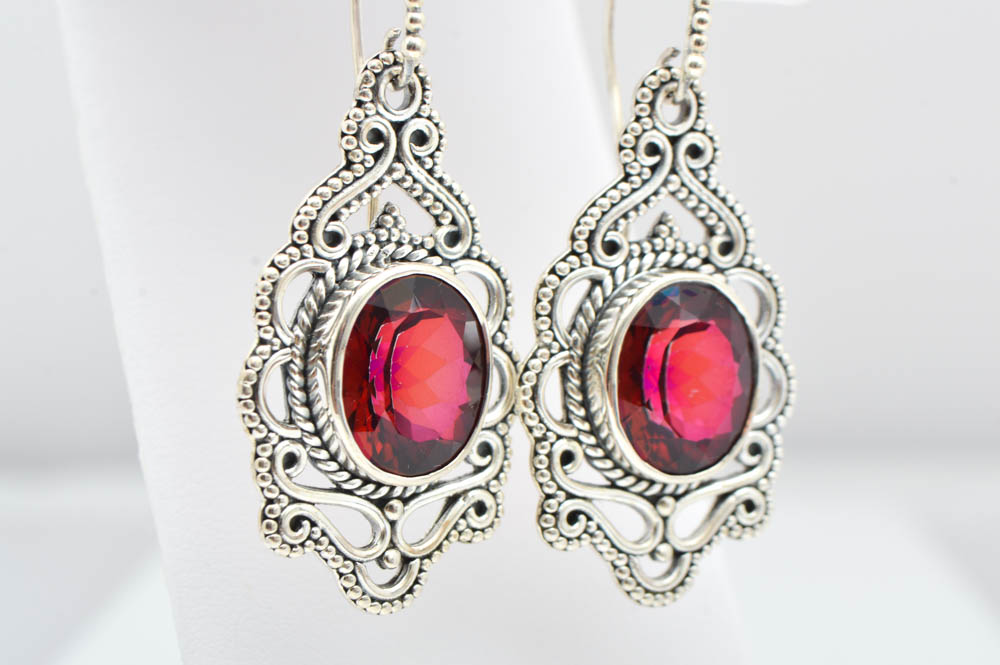 Robert Manse Sterling Silver and Red Quartz Dangle Earrings
