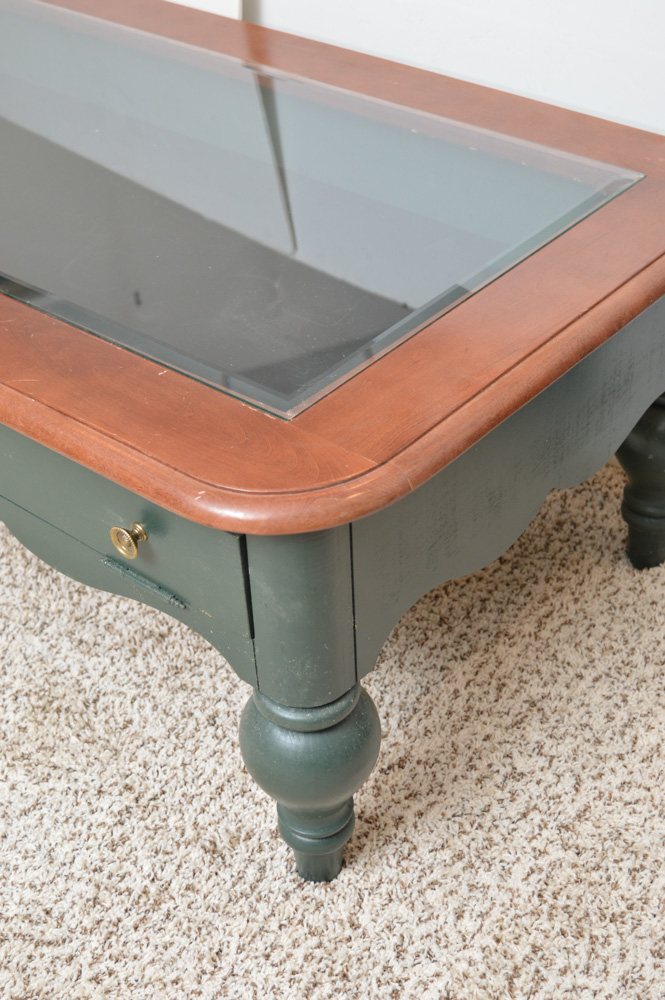 Golf Theme Glass Top Coffee Table with Display Compartment