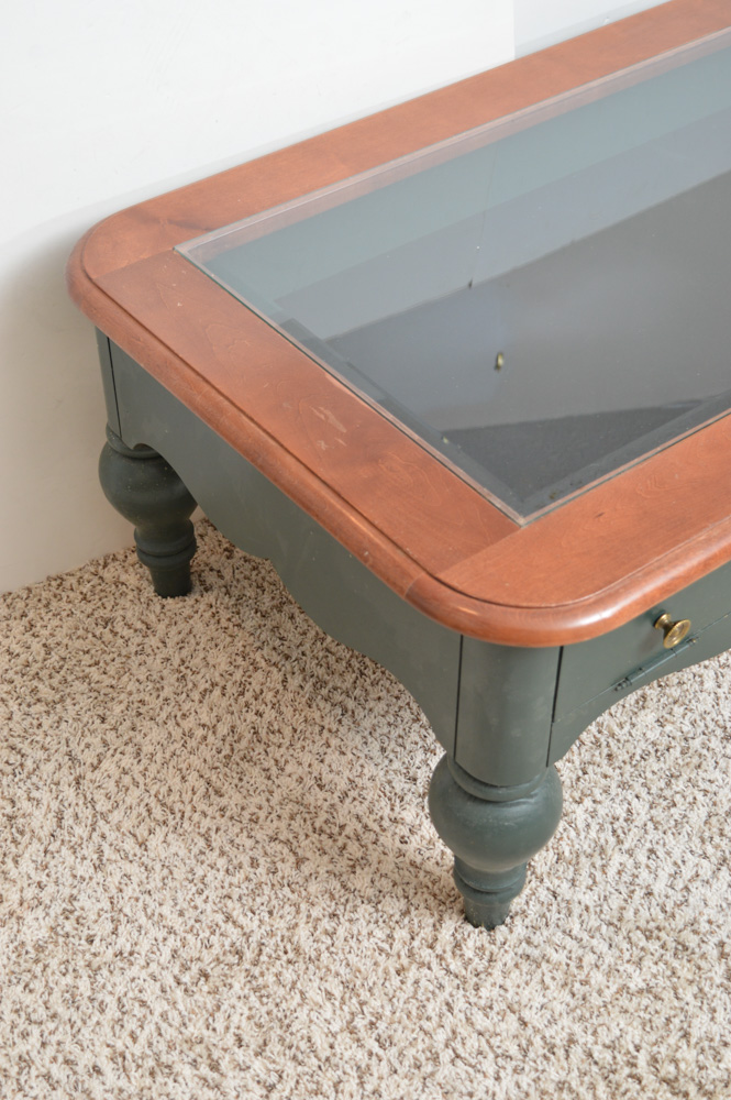 Golf Theme Glass Top Coffee Table with Display Compartment