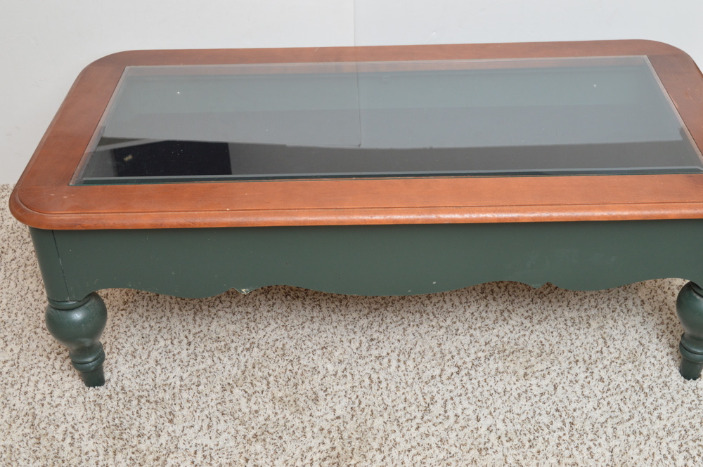 Golf Theme Glass Top Coffee Table with Display Compartment