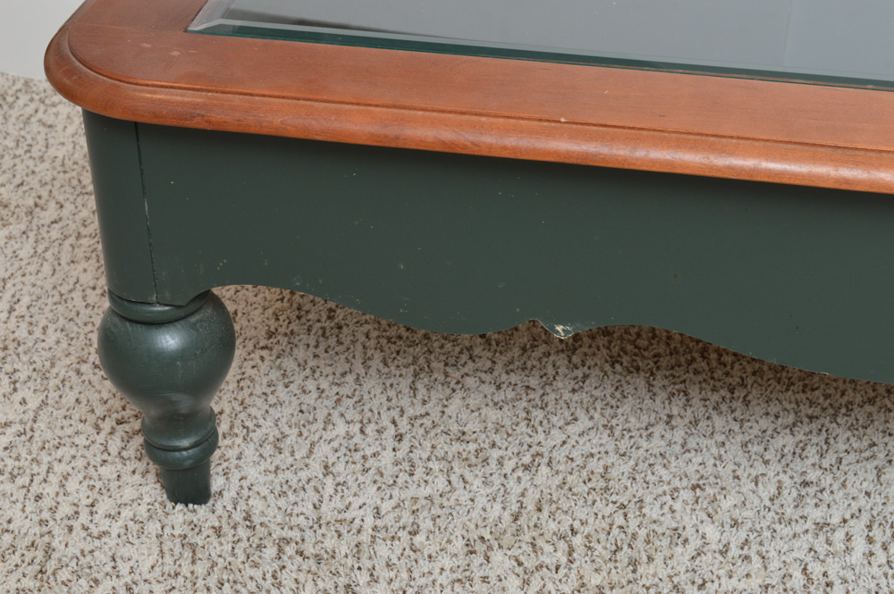 Golf Theme Glass Top Coffee Table with Display Compartment