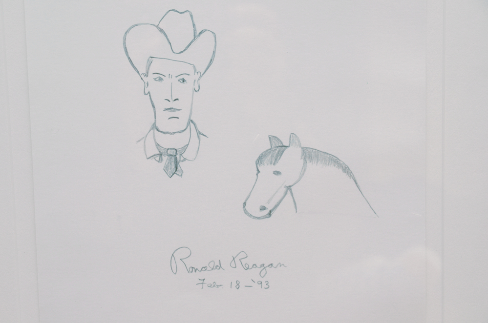 1993 Ronald Reagan Signed and Dated Pencil Sketch of a Cowboy and Horse