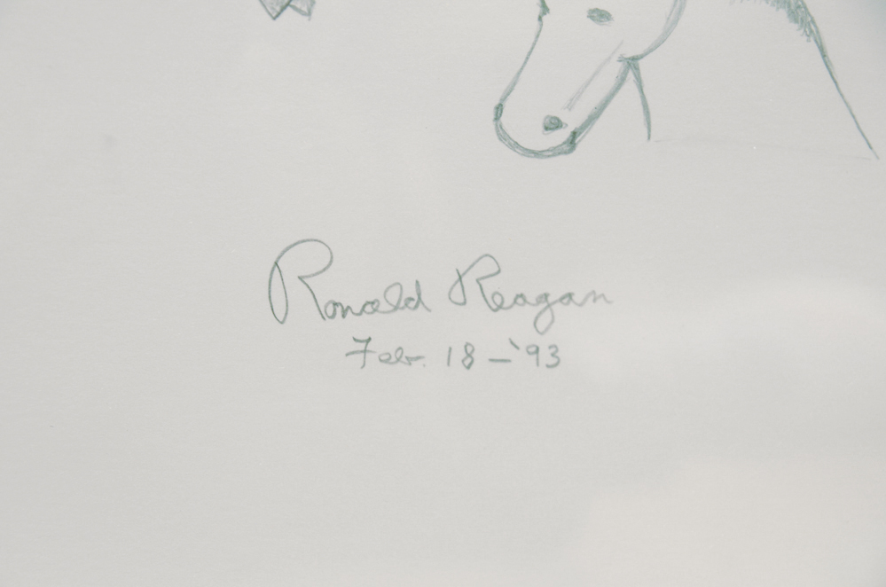 1993 Ronald Reagan Signed and Dated Pencil Sketch of a Cowboy and Horse