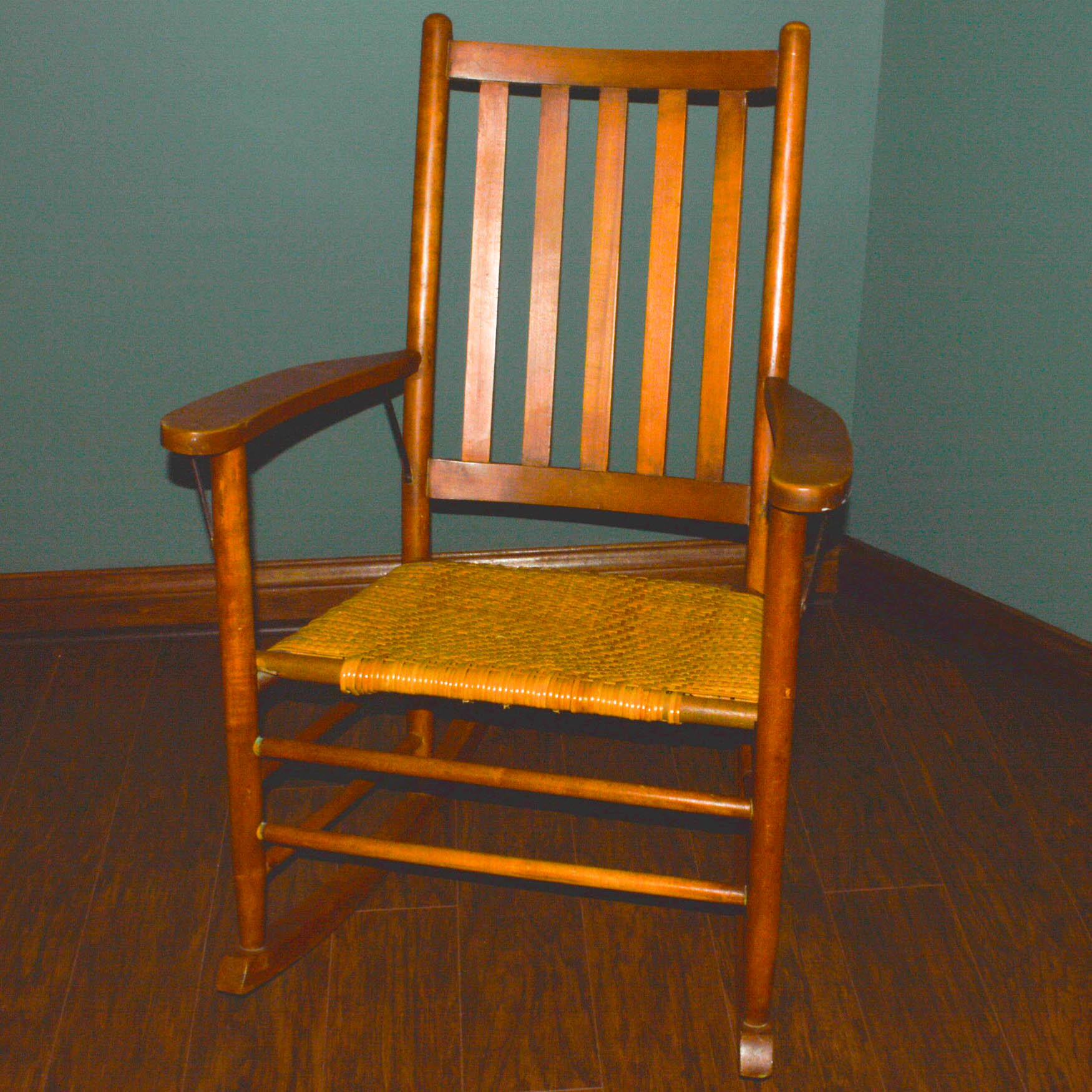 Antique Rocking Chair with Woven Seat