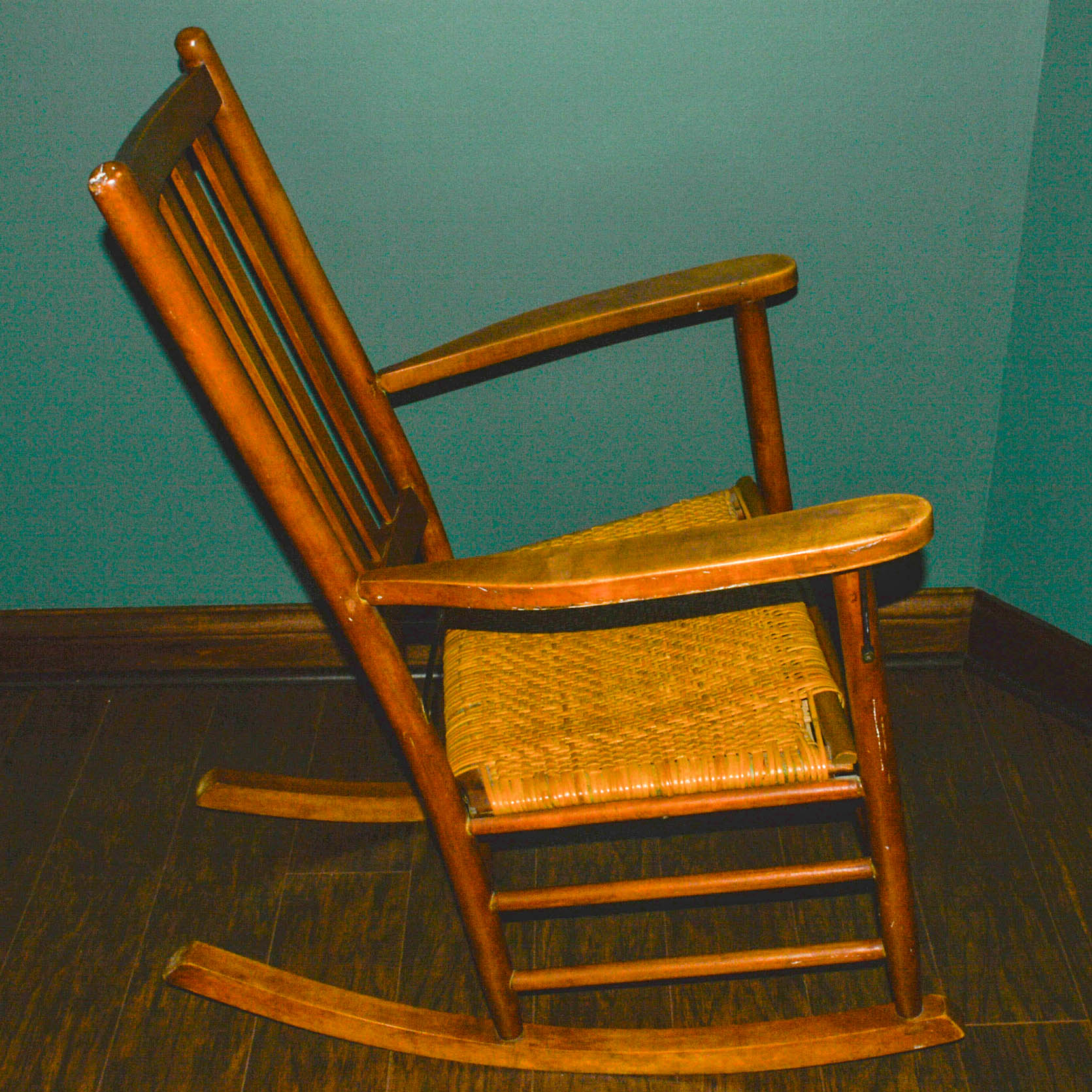 Antique Rocking Chair with Woven Seat