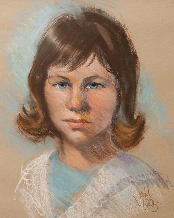 Framed Pastel Chalk Drawing of a Young Woman