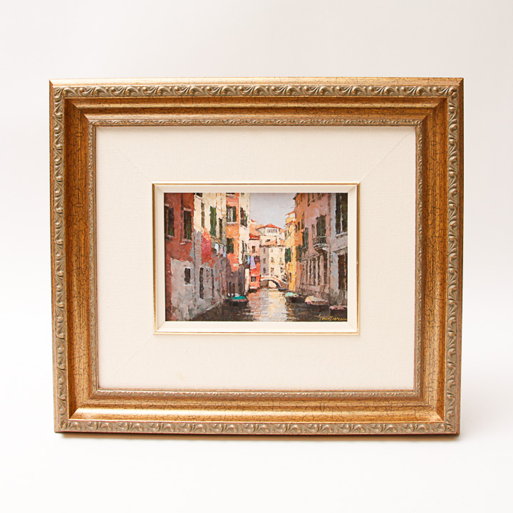 Xiao Song Jiang Oil Painting on Panel "Quiet Canal"