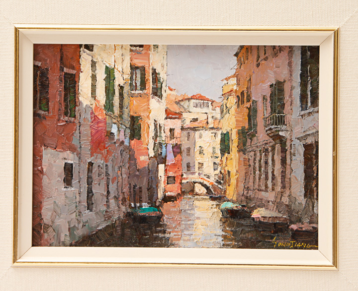 Xiao Song Jiang Oil Painting on Panel "Quiet Canal"