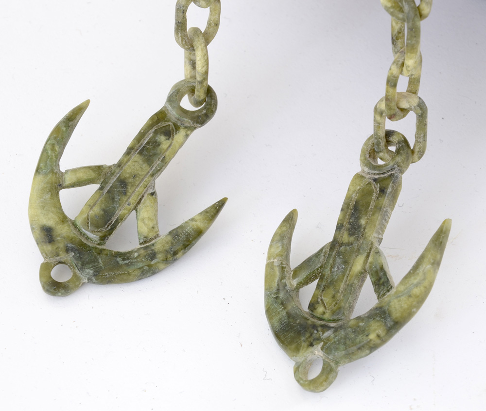 Large Carved Serpentine Stone Chinese Dragon Ship