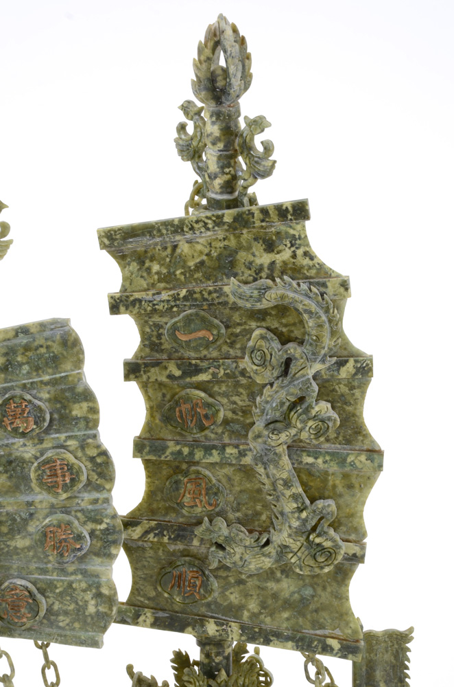 Large Carved Serpentine Stone Chinese Dragon Ship