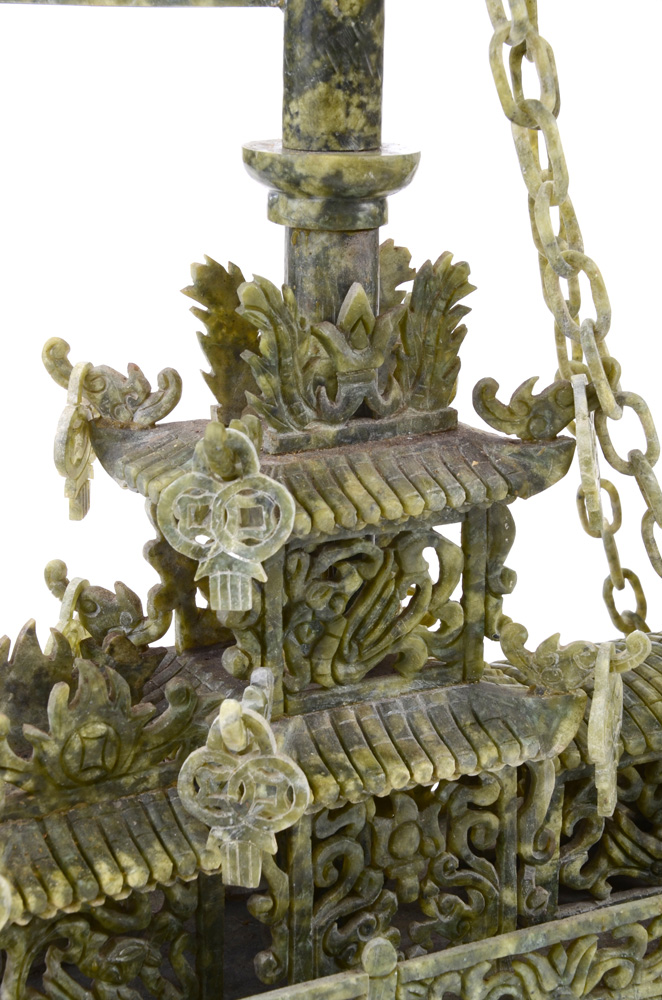 Large Carved Serpentine Stone Chinese Dragon Ship