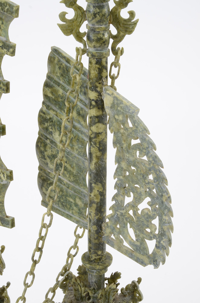 Large Carved Serpentine Stone Chinese Dragon Ship