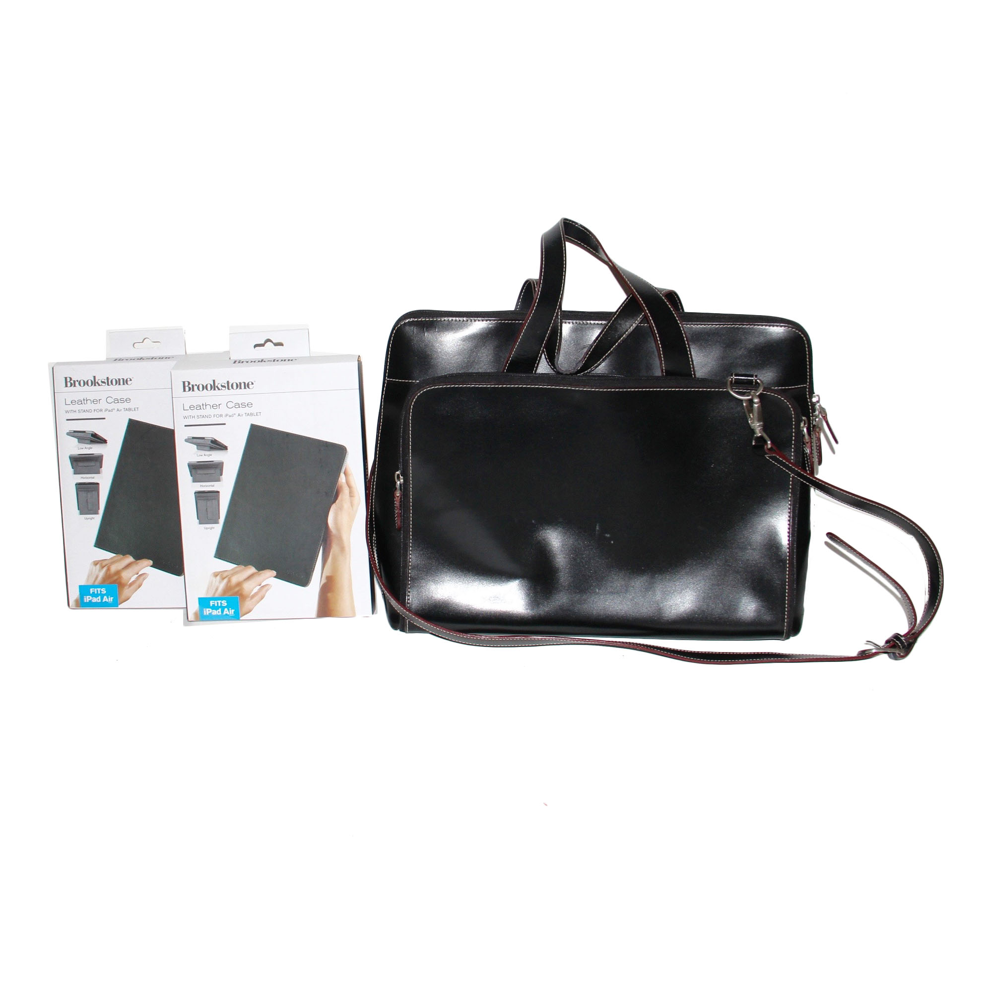 Leather Samsonite Computer Bag with Two Brookstone Leather iPad Cases