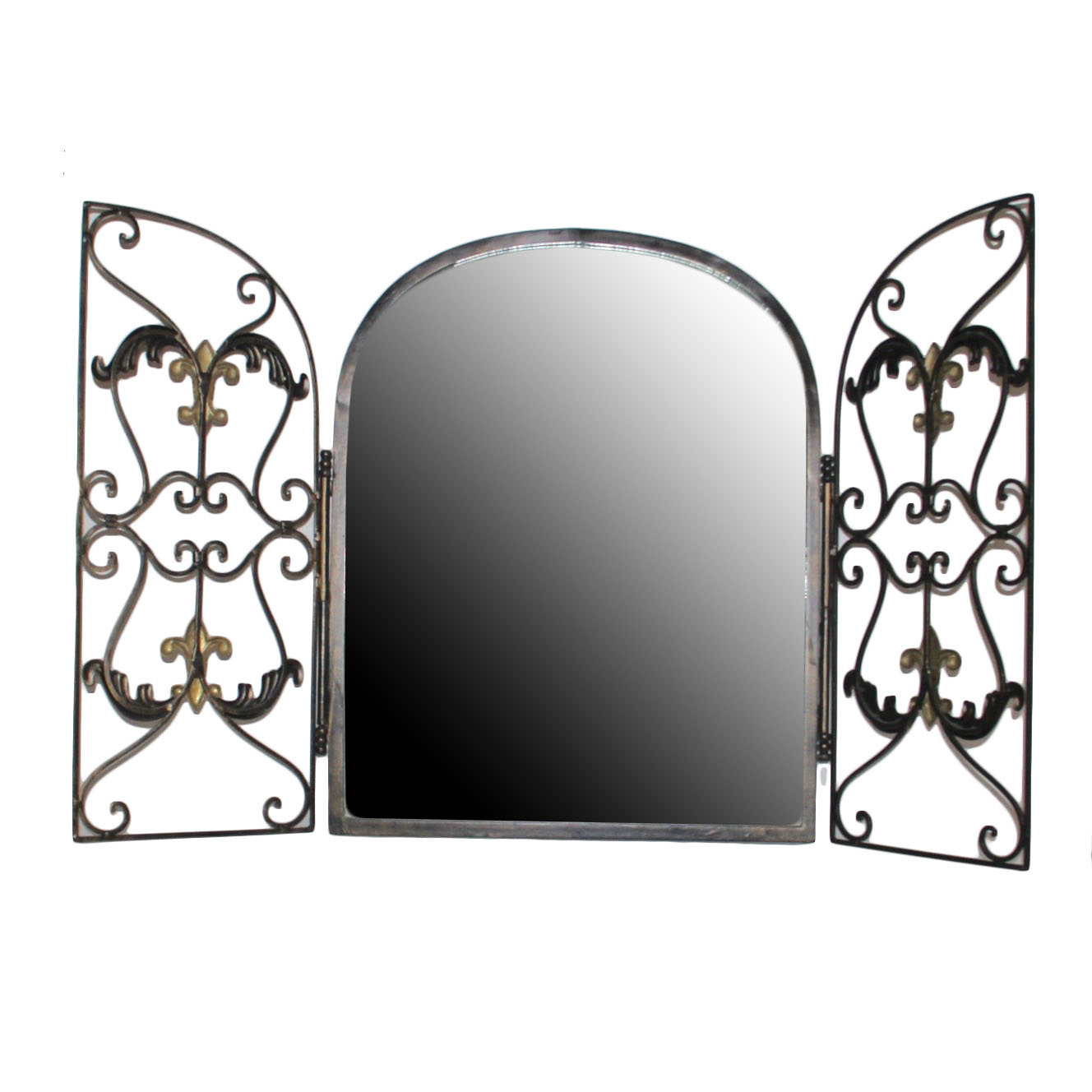 Metal Decor Including Wine Rack and Iron Encased Mirror