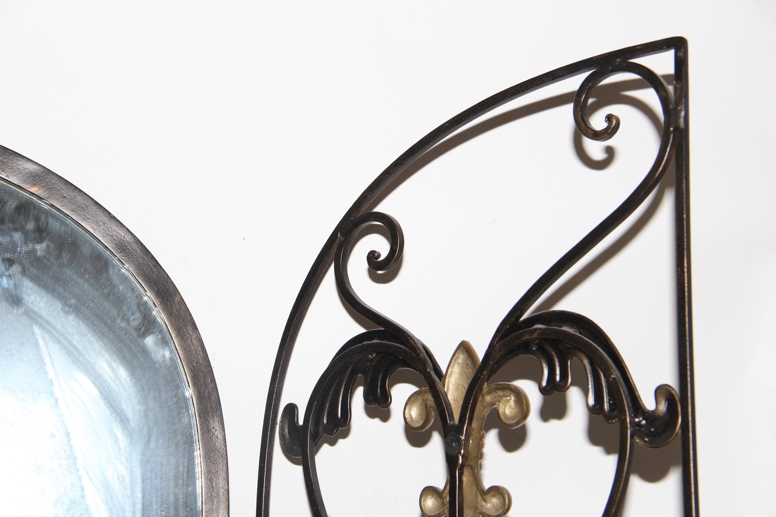 Metal Decor Including Wine Rack and Iron Encased Mirror