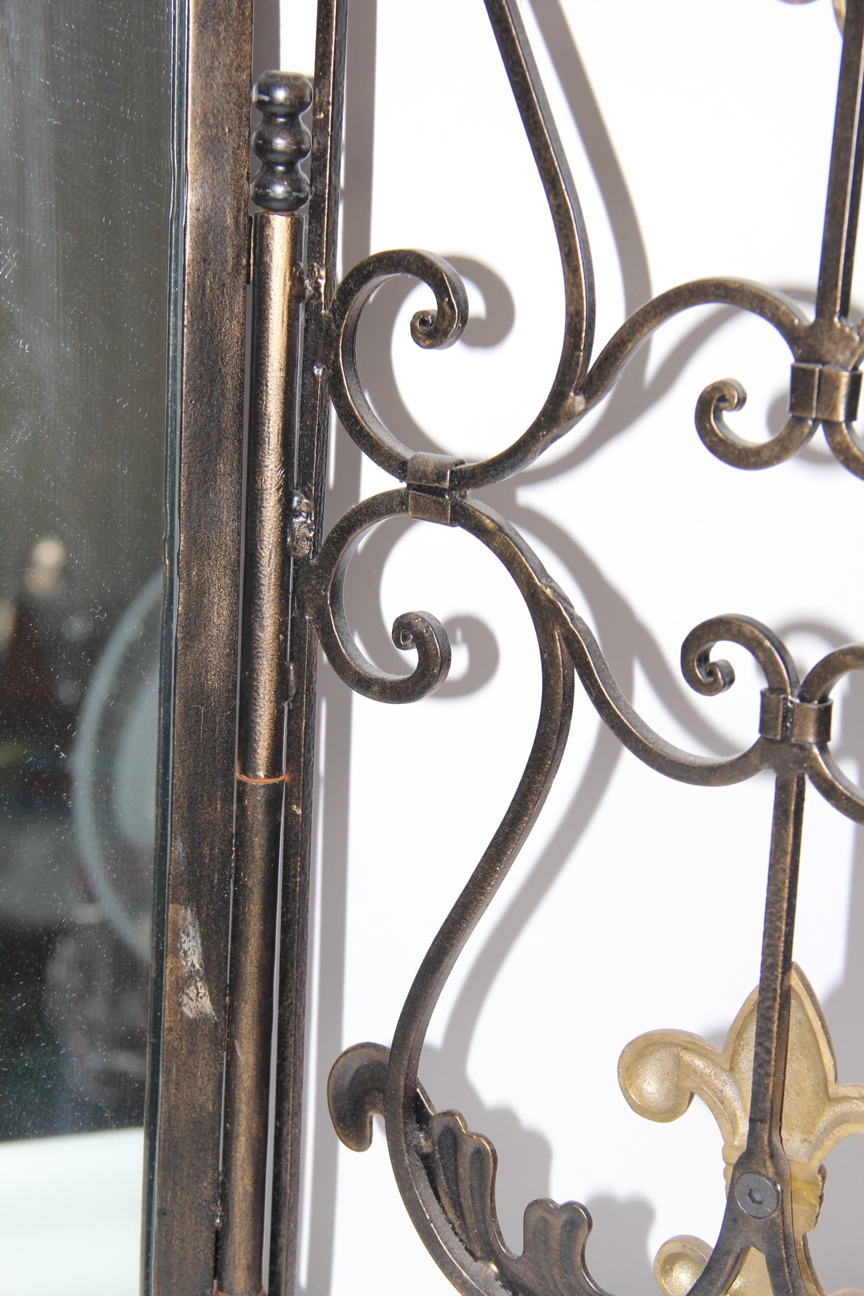 Metal Decor Including Wine Rack and Iron Encased Mirror