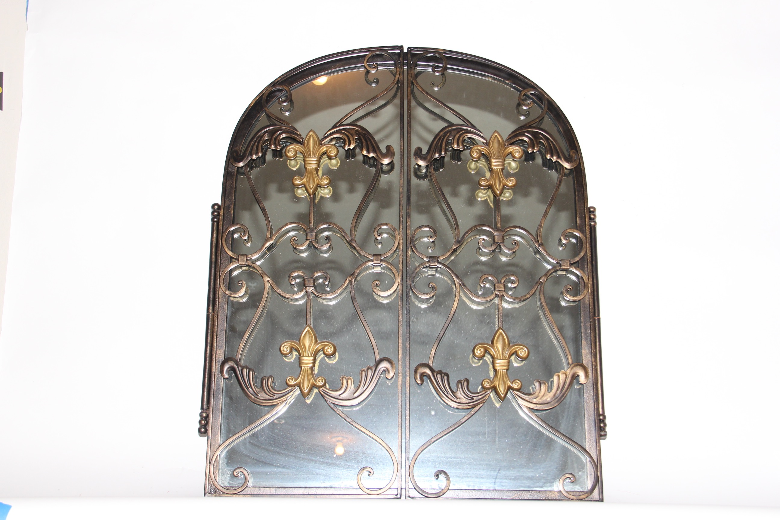 Metal Decor Including Wine Rack and Iron Encased Mirror