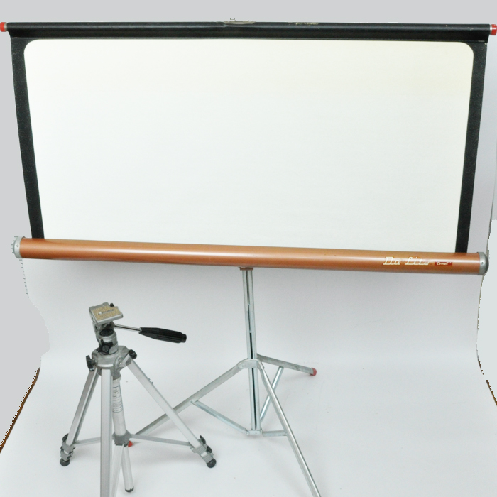 Vintage Velbon Tripod and Da-Lite Comet Projector Screen Set