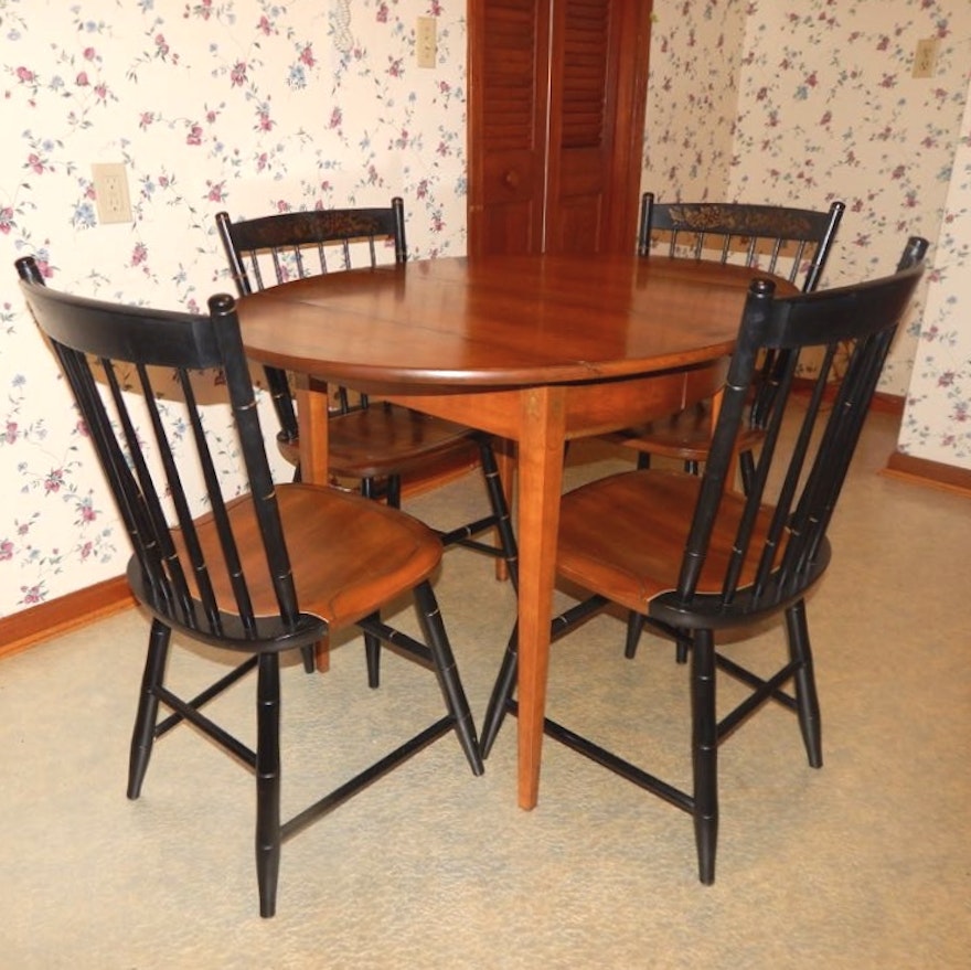 Hitchcock Style Drop-Leaf Extension Dining Table and Four Chairs