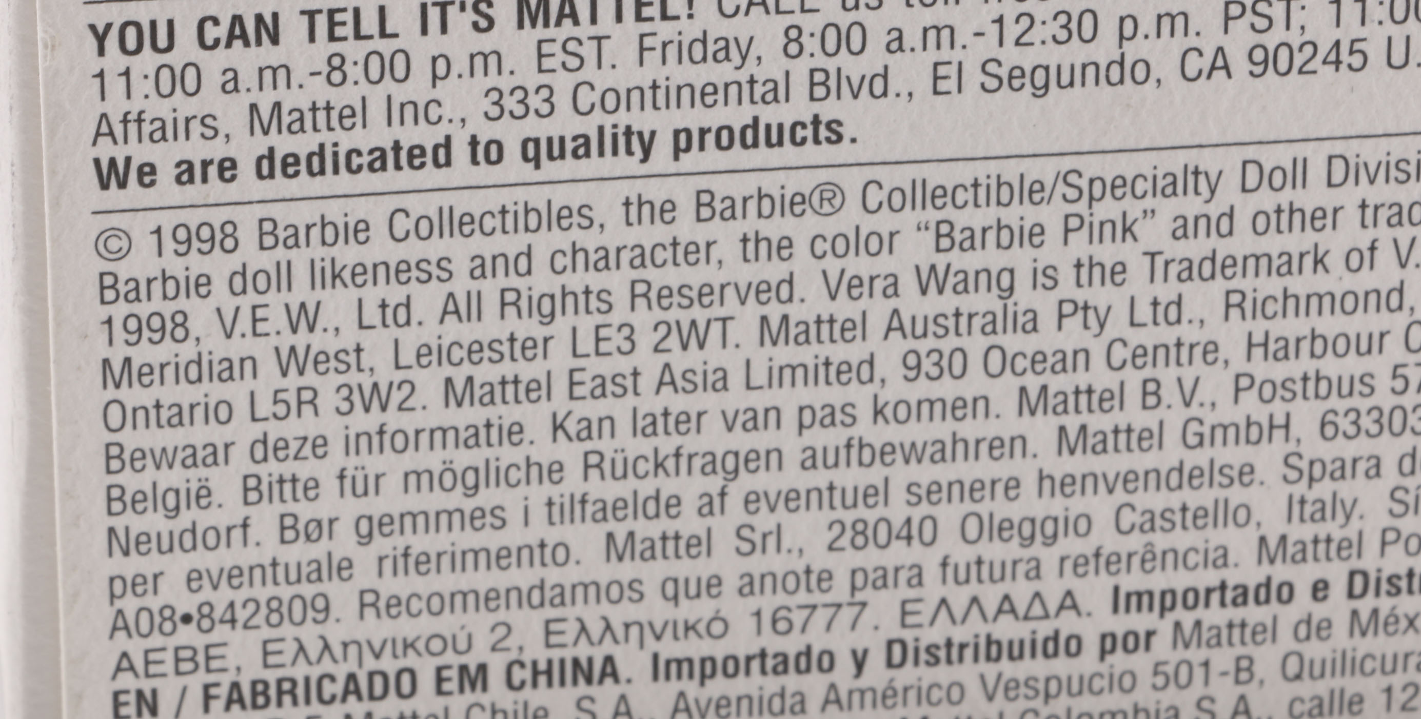 1999 Limited Edition "Vera Wang" Barbie